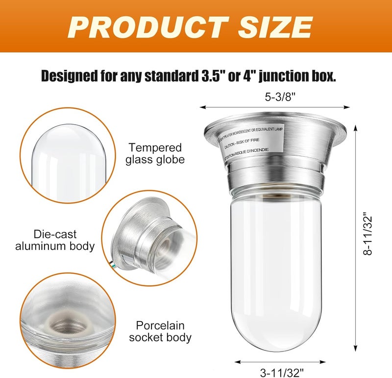 Tujoe 2 Pcs Restaurant Canopy Hood Light Fixture with Thermal and Shock Resistant Clear Coated Tempered Glass Globe - Image 2